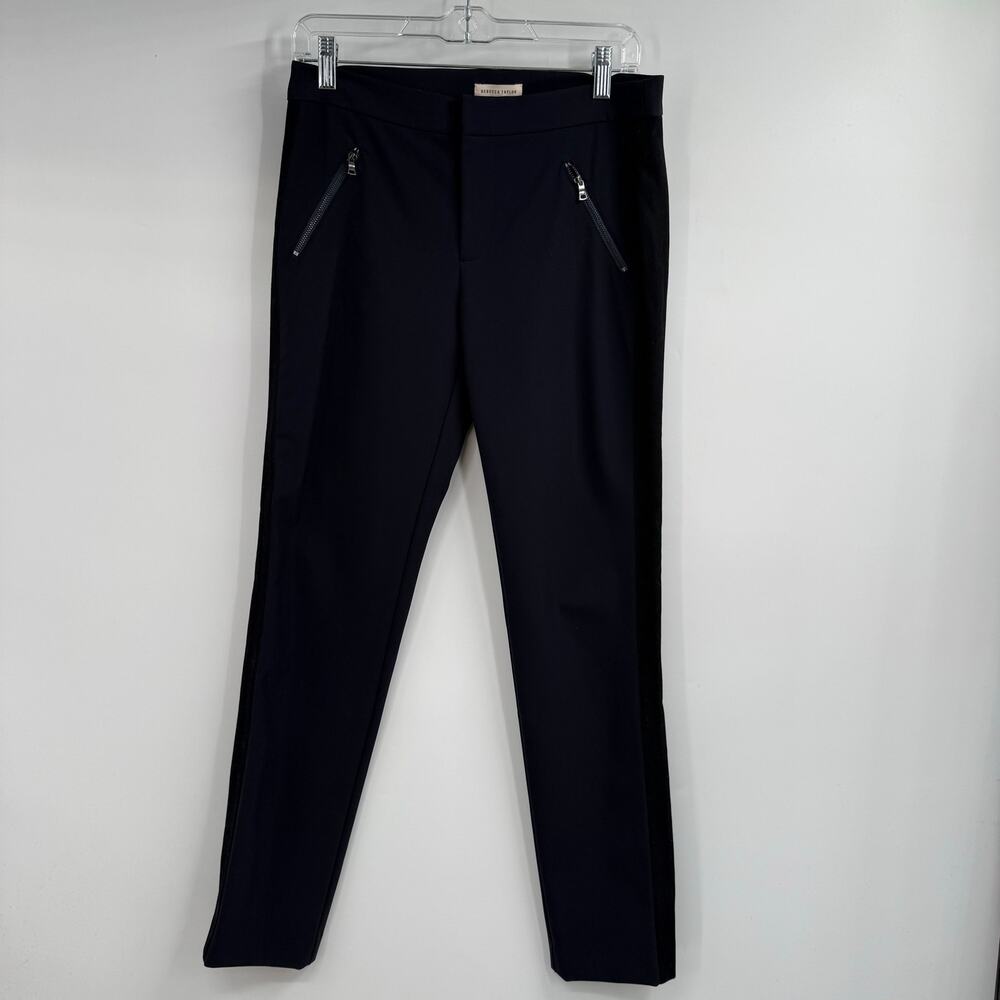 Rebecca Taylor Ava Techy Slim Trouser Pants Womens Size 6 Navy High Rise Ankle